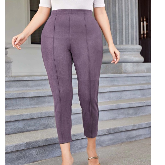 Plus Rust Brown Vegan Suede High Waisted Fitted Skinny Pants - Picture 12 of 13